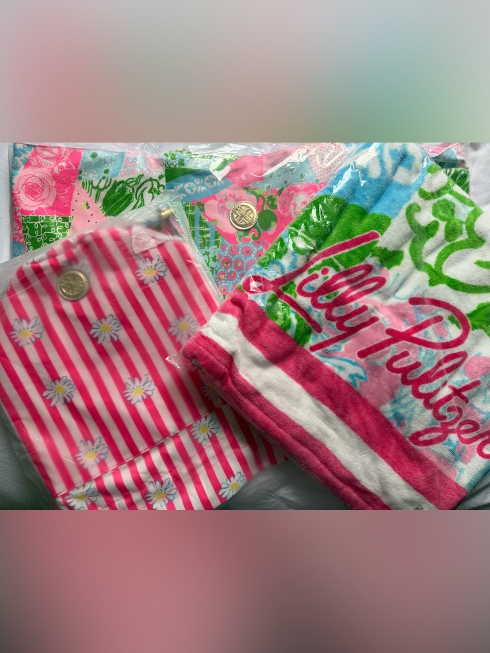 NWT LILLY PULITZER GWP POOL TOTE POOL POUCH SET BEACH TOWEL MULTI  CRAZY QUILT